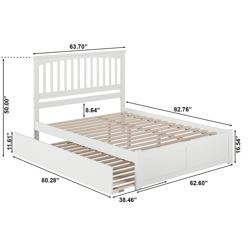 Pemberly Row Queen Wood Platform Bed with Footboard and Twin XL Trundle in White