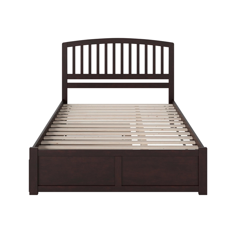 Pemberly Row Queen Wood Platform Bed with Footboard & Twin XL Trundle - Espresso