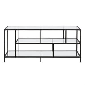 Pemberly Row 55&quot Metal TV Stand with Glass Shelves in Black