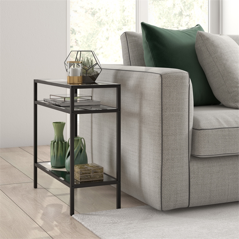 Pemberley Row Metal Blackened Bronze Side Table Rectangular Tempered Glass Unassembled
