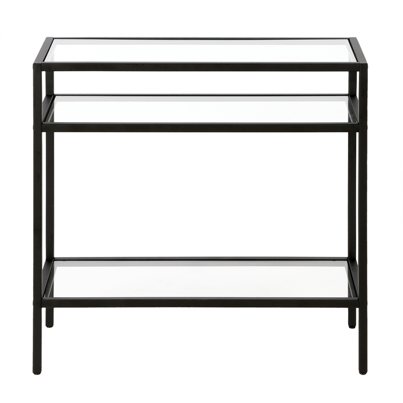 Pemberley Row Metal Blackened Bronze Side Table Rectangular Tempered Glass Unassembled