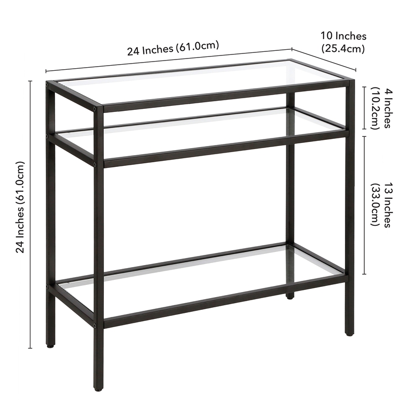 Pemberley Row Metal Blackened Bronze Side Table Rectangular Tempered Glass Unassembled