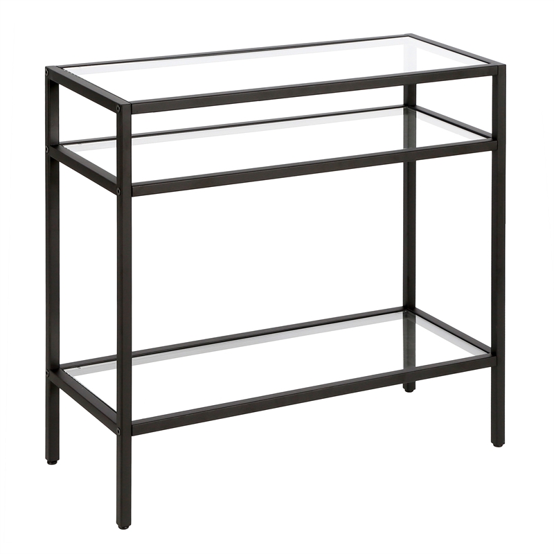 Pemberley Row Metal Blackened Bronze Side Table Rectangular Tempered Glass Unassembled