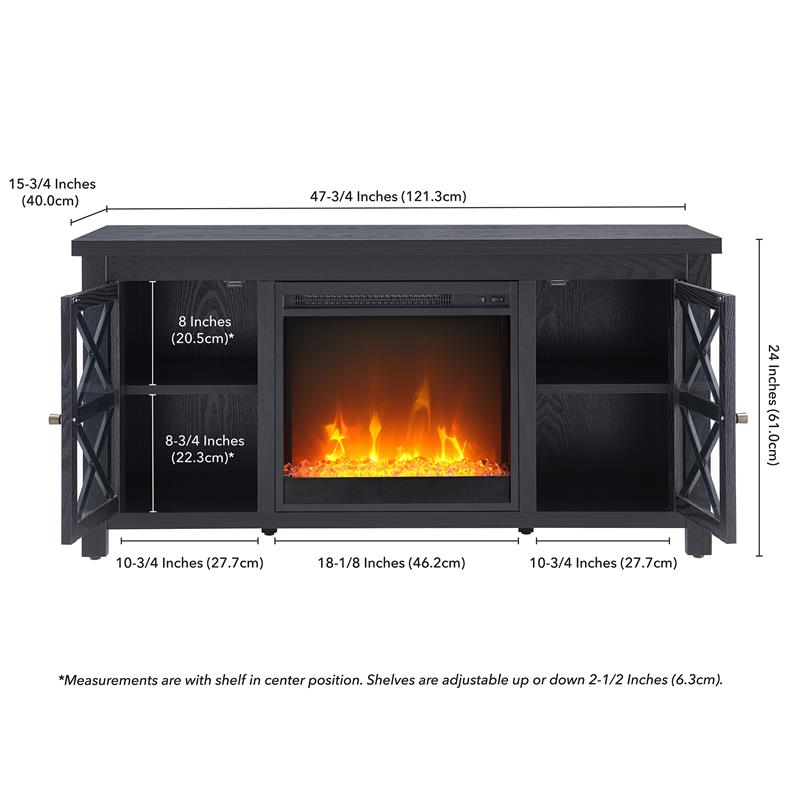 Pemberly Row TV Stand with Crystal Fireplace Insert in Black (TVs up to 55