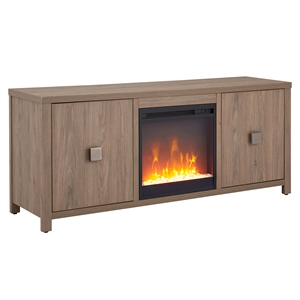 Pemberly Row 58&quot TV Stand with Crystal Fireplace Insert in Gray Wash