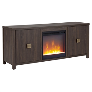 Pemberly Row 58&quot TV Stand with Crystal Fireplace Insert in Brown (TVs up to 65&quot)