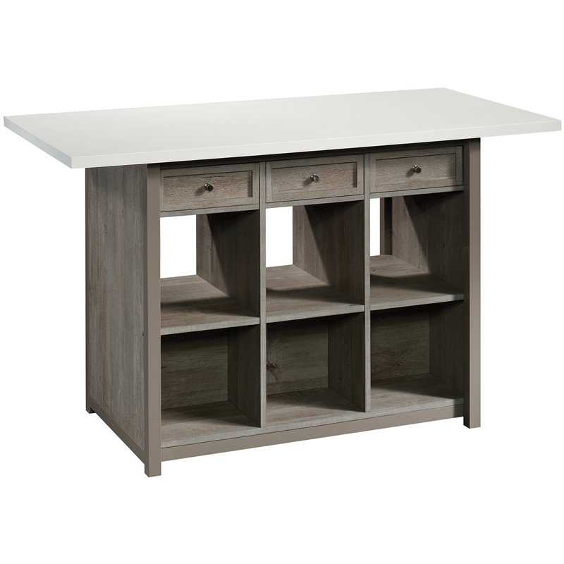 Pemberly Row Transitional Engineered Wood Craft Table in Oak