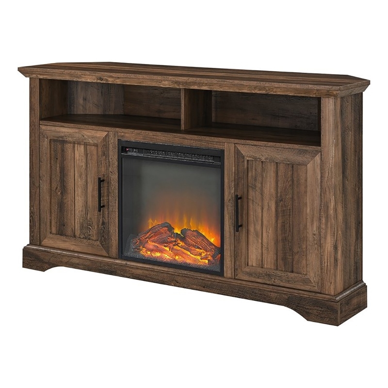Pemberley Row Wood Rustic Oak TV Stand Corner Fireplace 54