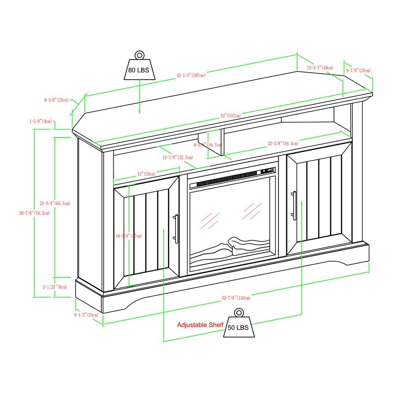 Pemberley Row Wood Rustic Oak TV Stand Corner Fireplace 54