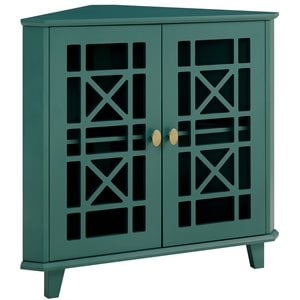 Pemberley Row MDF Dark Teal Corner Cabinet Rectangular Adjustable Shelf 30&quotH Unassembled