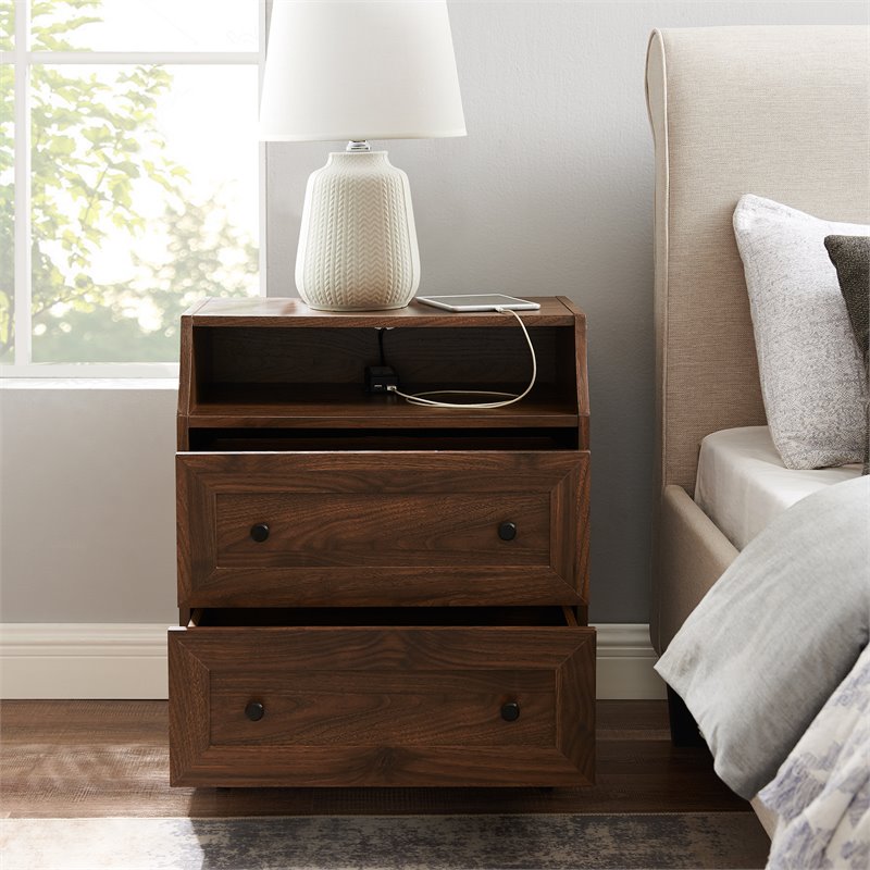 Pemberley Row MDF Dark Walnut Nightstand Curved USB 22