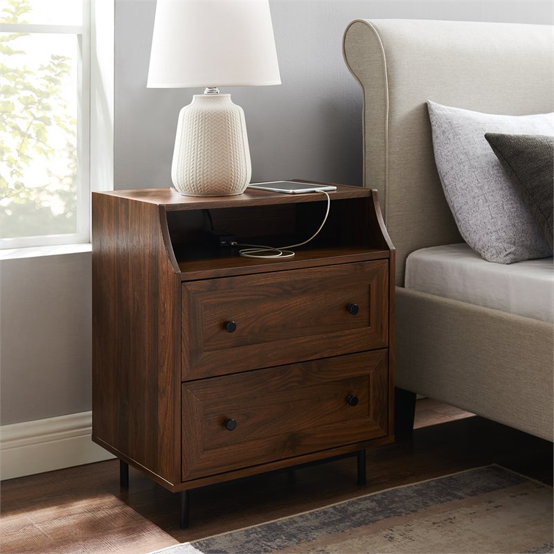 Pemberley Row MDF Dark Walnut Nightstand Curved USB 22