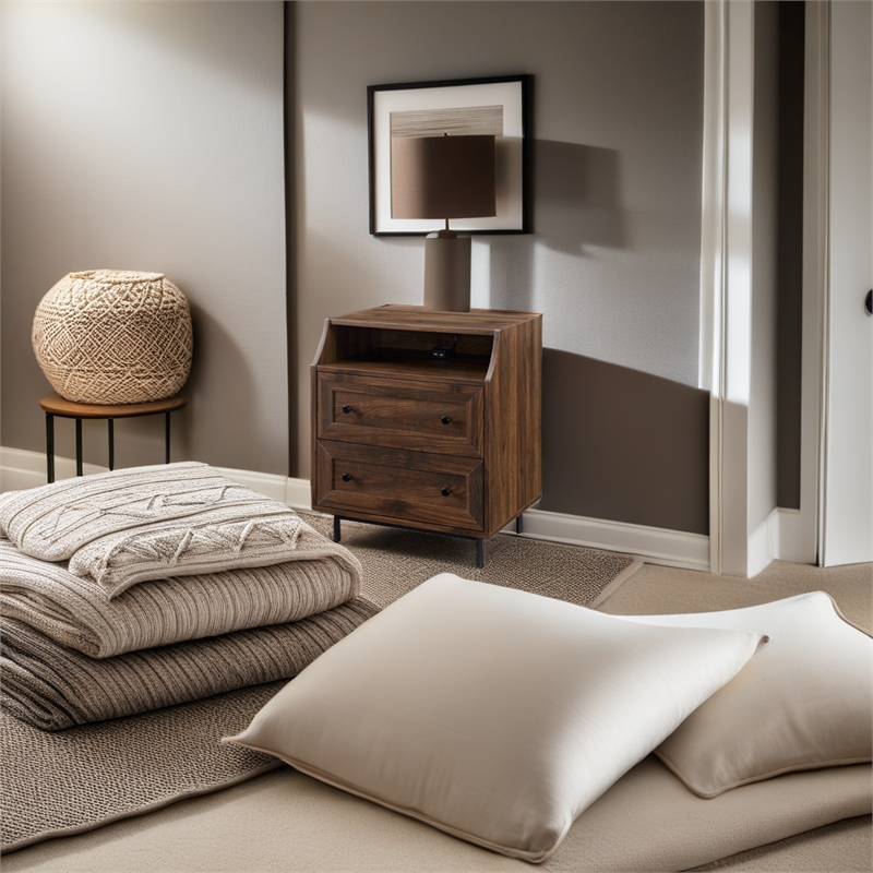 Pemberley Row MDF Dark Walnut Nightstand Curved USB 22