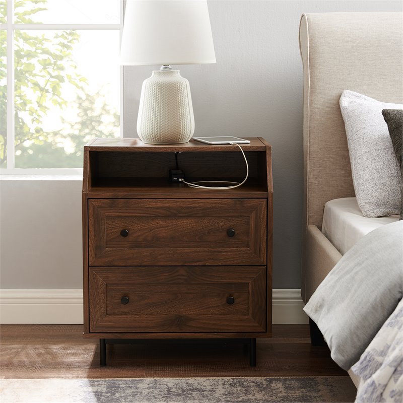 Pemberley Row MDF Dark Walnut Nightstand Curved USB 22