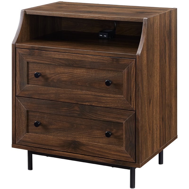 Pemberley Row MDF Dark Walnut Nightstand Curved USB 22