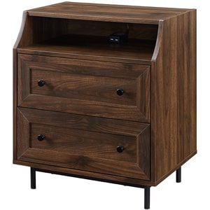 Pemberley Row MDF Dark Walnut Nightstand Curved USB 22&quot Unassembled