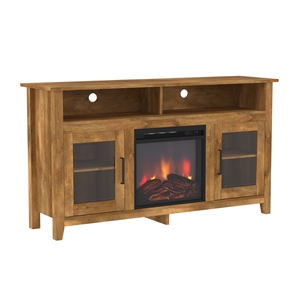 Pemberly Row 58&quot MDF Transitional Fireplace Glass Wood TV Stand - Barnwood