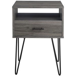 Pemberley Row Slate Gray Nightstand Hairpin Legs Open and Closed Storage 25.25&quotH Unassembled