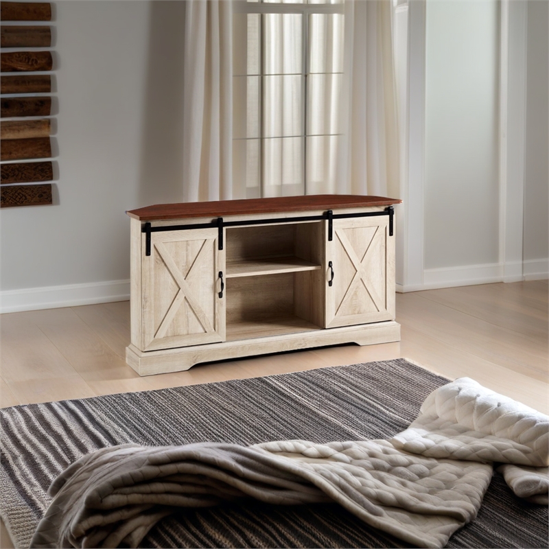 Pemberly Row Traditional Wood Corner TV Stand for TVs up to 52