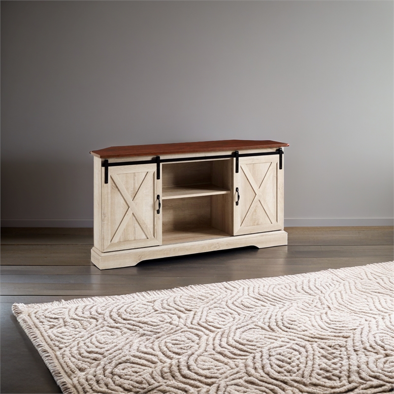 Pemberly Row Traditional Wood Corner TV Stand for TVs up to 52