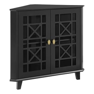 Pemberley Row Engineered Wood Black Corner Accent Cabinet Rectangular Stylish Fretwork Design 30&quotH Unassembled