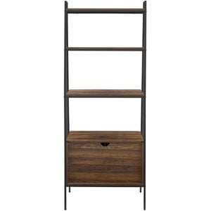 Pemberly Row 72&quot Industrial Metal Frame 3-Shelves Ladder Bookcase in Dark Walnut