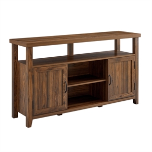 Pemberly Row Farmhouse Wood Grooved-Door TV Stand for TVs up to 58&quot in Oak
