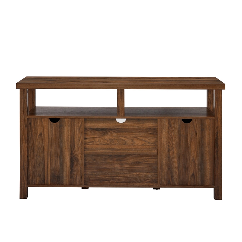 Pemberly Row Farmhouse Wood Grooved-Door TV Stand for TVs up to 58