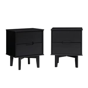 Pemberly Row 2-Piece Groove Handle Wood Bedroom Nightstand Set in Walnut