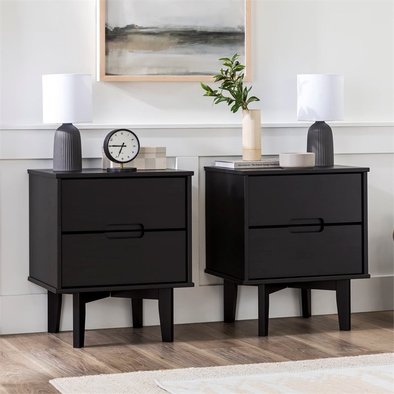 Pemberly Row 2-Piece Groove Handle Wood Bedroom Nightstand Set in Walnut