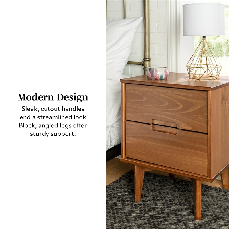 Pemberly Row 2-Piece Groove Handle Wood Bedroom Nightstand Set in Walnut