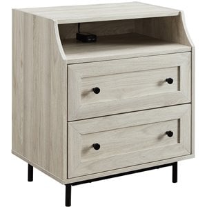 Pemberly Row 22&quot Curved Open Top 2-Drawer Bedroom Nightstand with USB in Birch