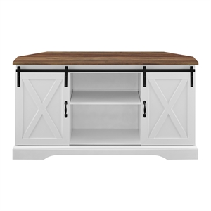 Pemberly Row Rustic Wood Corner TV Stand for TVs up to 52&quot in Oak/Solid White