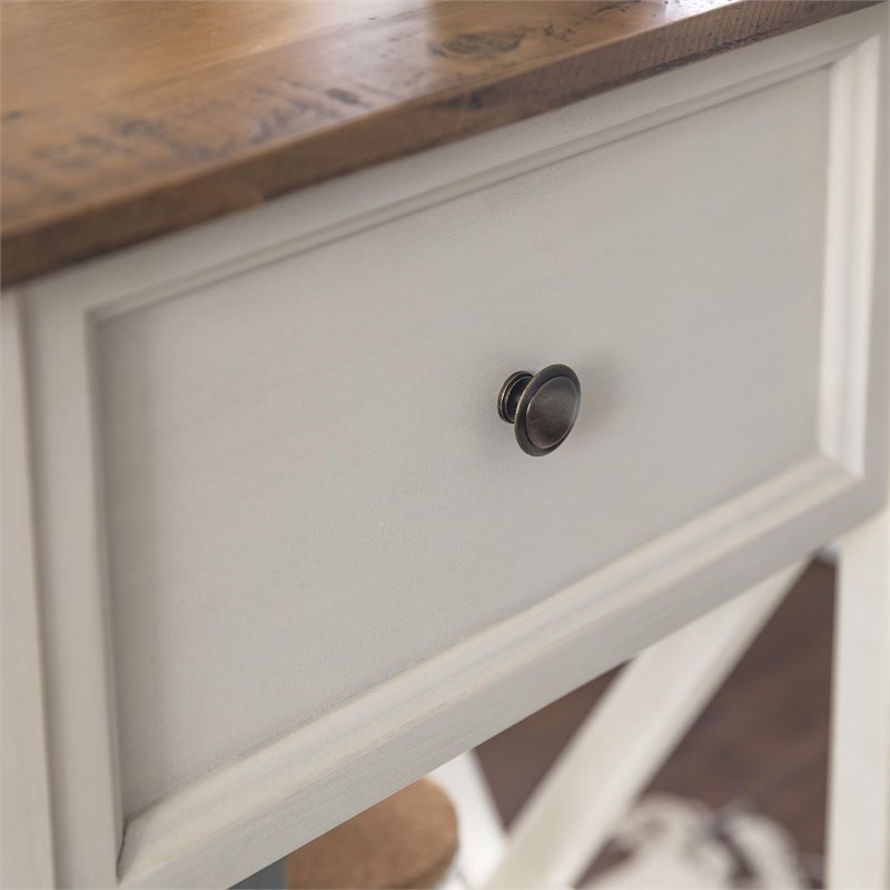 Pemberly Row 1-Drawer Farmhouse Wood V-Frame End Table in White ( Set of 2)