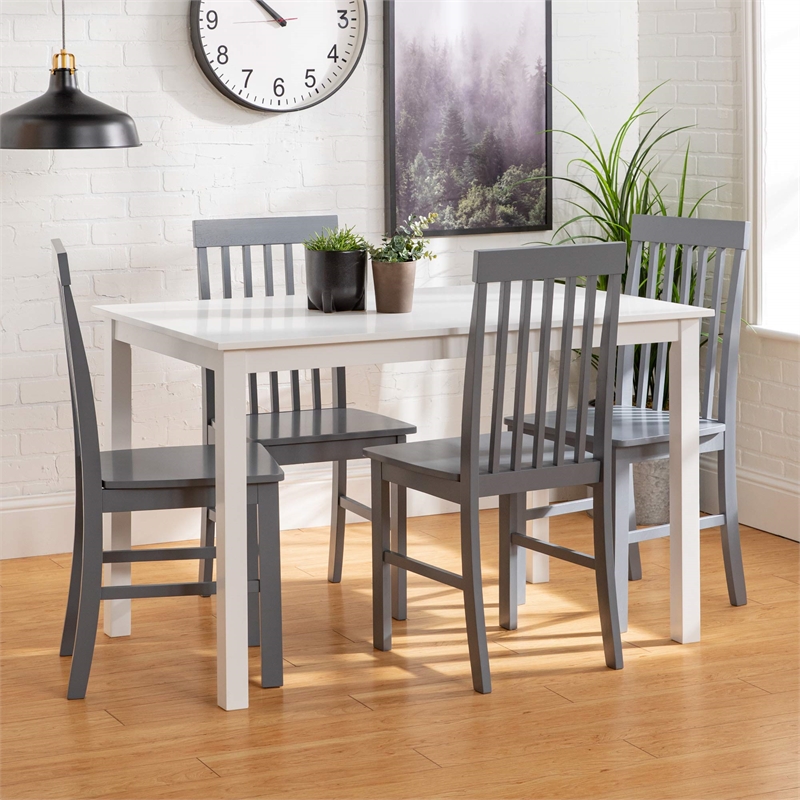 Pemberly Row 5-Piece Modern Wood Dining Set in White and Gray