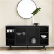 Pemberly Row Modern Curved Edge Fluted Glass Door Sideboard in Solid Black