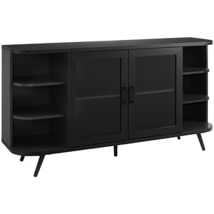 Pemberly Row Modern Curved Edge Fluted Glass Door Sideboard in Solid Black