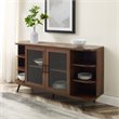 Pemberly Row Modern Curved Edge Fluted Glass Door Sideboard in Dark Walnut