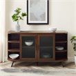 Pemberly Row Modern Curved Edge Fluted Glass Door Sideboard in Dark Walnut