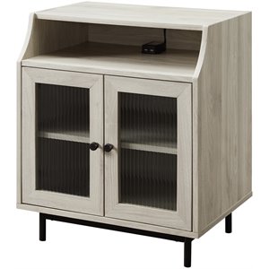Pemberly Row 22&quot Fluted Glass 2-Door Bedroom Nightstand with USB in Birch