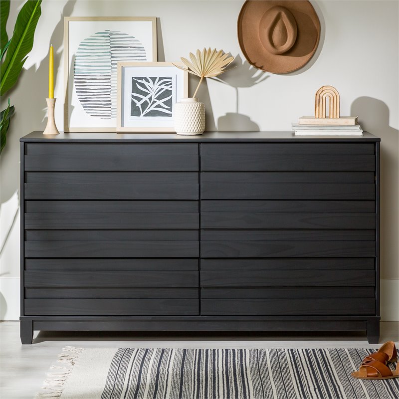 Pemberly Row Modern Grooved Panel 6-Drawer Wood Bedroom Dresser in Black