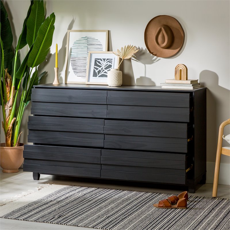 Pemberly Row Modern Grooved Panel 6-Drawer Wood Bedroom Dresser in Black