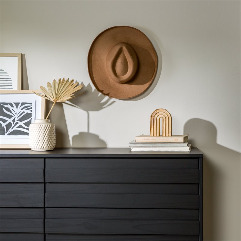 Pemberly Row Modern Grooved Panel 6-Drawer Wood Bedroom Dresser in Black