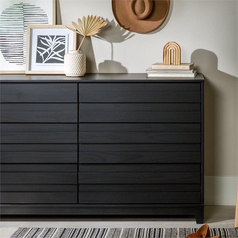 Pemberly Row Modern Grooved Panel 6-Drawer Wood Bedroom Dresser in Black