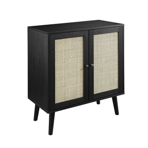 Pemberley Row Solid Wood Black Accent Cabinet Rectangular Rattan Detailing 32&quotH x 30&quotL x 15.75&quotW