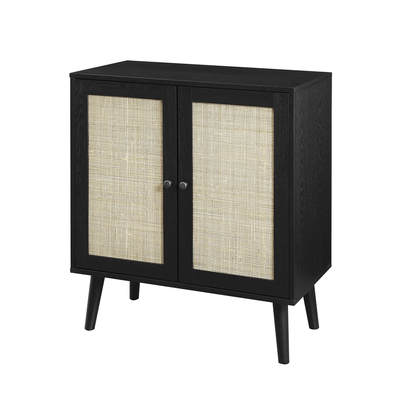 Pemberley Row Solid Wood Black Accent Cabinet Rectangular Rattan Detailing 32