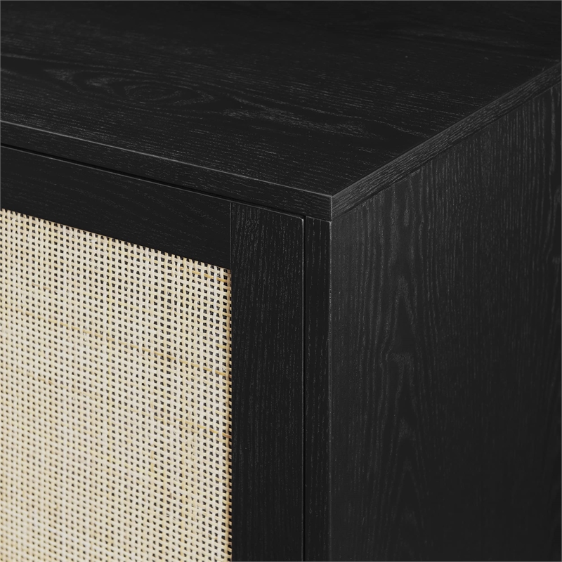 Pemberley Row Solid Wood Black Accent Cabinet Rectangular Rattan Detailing 32