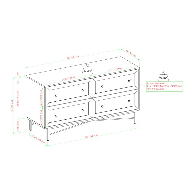 Pemberley Row MDF Dark Walnut Double Dresser Rectangular Modern Glam 56