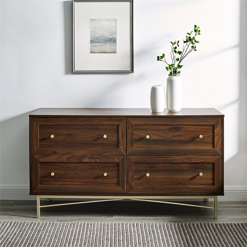 Pemberley Row MDF Dark Walnut Double Dresser Rectangular Modern Glam 56