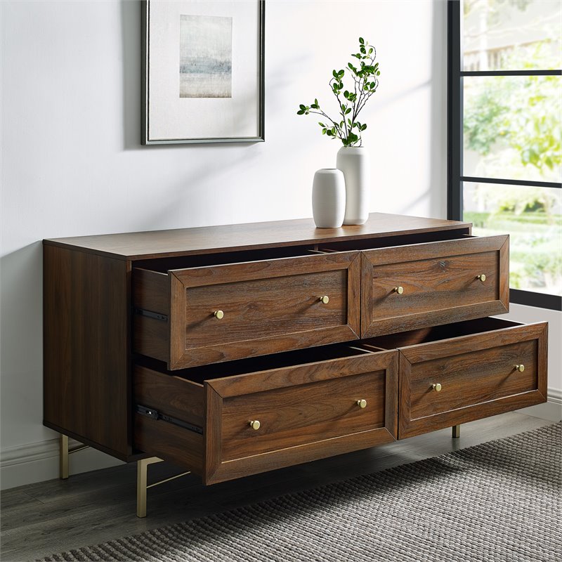 Pemberley Row MDF Dark Walnut Double Dresser Rectangular Modern Glam 56